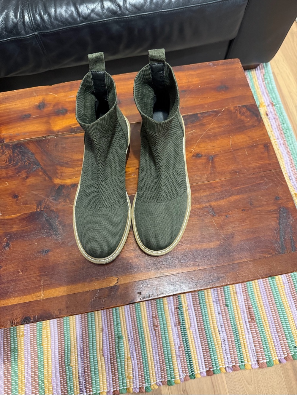 Nicole Miller Olive Green Knit Ankle Booties